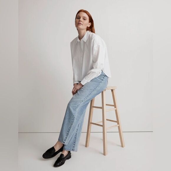 Madewell NWT Signature Poplin Hartfield Crop Shirt Cotton Size Large in Eyelet - Picture 3 of 8